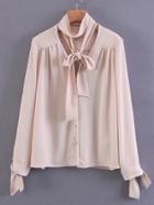 Shein Crochet Trim Tied Cuff Blouse With Skinny Scarf