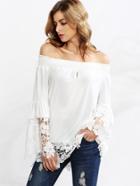 Shein White Crochet Trim Smocked Off The Shoulder Top