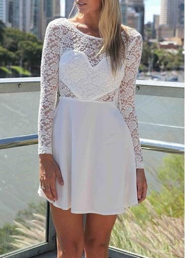 Rosewe Comfy Long Sleeve Open Back White Dress For Woman