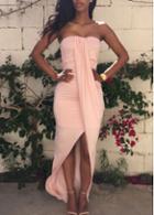 Rosewe Strapless High Waist Pink Maxi Dress