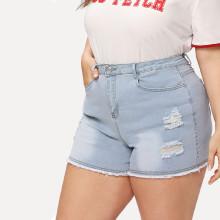 Shein Plus Bleach Wash Raw Hem Ripped Denim Shorts