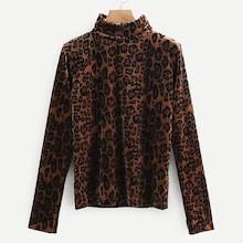 Shein Mock Neck Leopard Print Velvet Tee