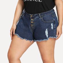 Shein Plus Raw Hem Ripped Denim Shorts