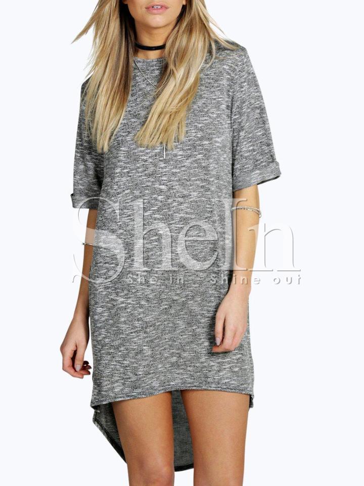 Shein Grey Short Sleeve Round Neck High-low Hem Tshirt Dress