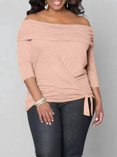 Shein Pink Off The Shoulder Knotted Plus Top