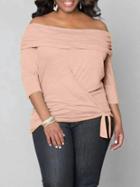 Shein Pink Off The Shoulder Knotted Plus Top