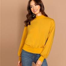 Shein Stand Collar Bishop Sleeve Sweatshirt