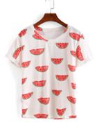 Shein Rolled Sleeve Watermelon Print T-shirt