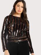 Shein Sequin Striped Zip Up Top