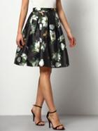 Shein Black Florals Flare Skirt With Elastic Waist