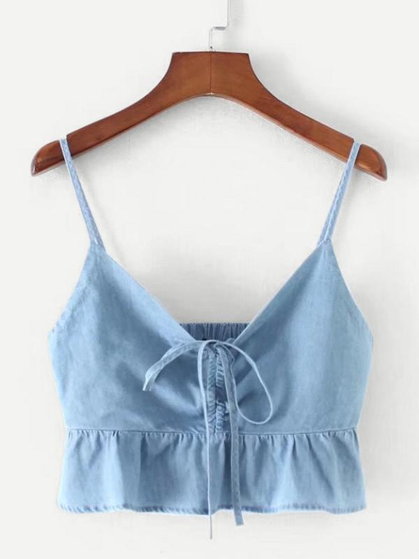 Shein Drawstring Denim Peplum Cami