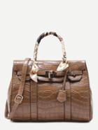 Shein Khaki Croc Embossed Pu Handbag With Strap