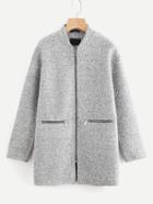 Shein Drop Shoulder Zipper Tweed Coat