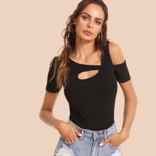 Shein Cutout Asymmetrical Neck Ribbed Tee