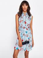 Shein Random Botanical Print Tie Front Shirt Dress