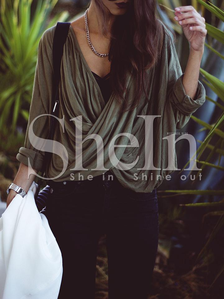 Shein Army Green Wrap Front T-shirt
