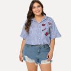Shein Plus Embroidered Patch Striped Shirt