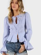 Shein Bell Sleeve Striped Peplum Shirt
