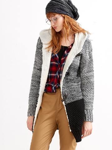 Shein Contrast Faux Shearling Neckline Duffle Sweater Coat