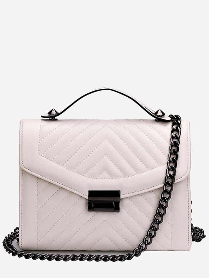 Shein White Quilted Envelope Bag With Chain