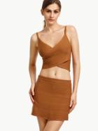 Shein Brown Crisscross Knitted Cami Top With Bodycon Skirt