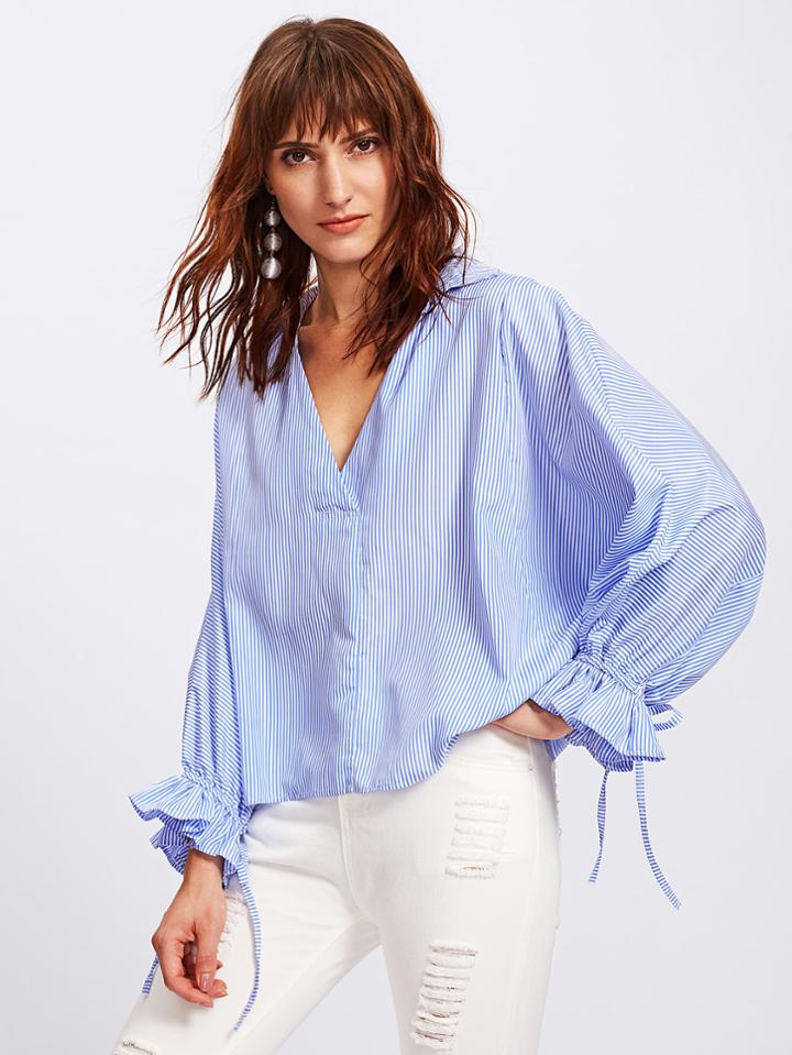 Shein Drawstring Dolman Sleeve Overlap Back Blouse