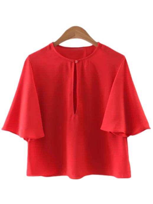 Shein Red Keyhole Back Butterfly Sleeve Chiffon Blouse