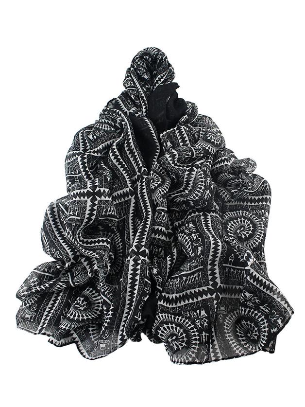 Shein Black Autumn New Flower Printed Long Voile Scarf