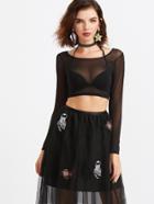 Shein Black Sheer Mesh Crop T-shirt