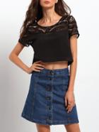 Shein Black Lace Crochet Crop T-shirt
