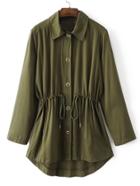 Shein Embroidery Back Drawstring Waist High Low Coat
