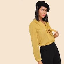 Shein Button Up Tie Neck Dot Shirt