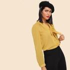 Shein Button Up Tie Neck Dot Shirt