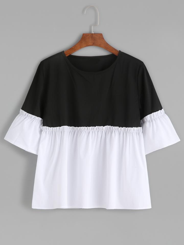 Shein Two Tone Frill Trim Blouse