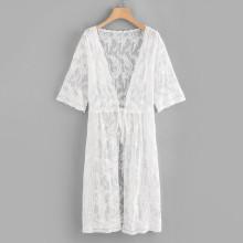 Shein Lace Embroidery Knot Front Cover Up