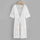 Shein Lace Embroidery Knot Front Cover Up