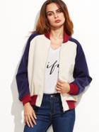 Shein Color Block Raglan Sleeve Zip Up Bomber Jacket