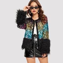 Shein Faux Fur Detail Sequin Jacket