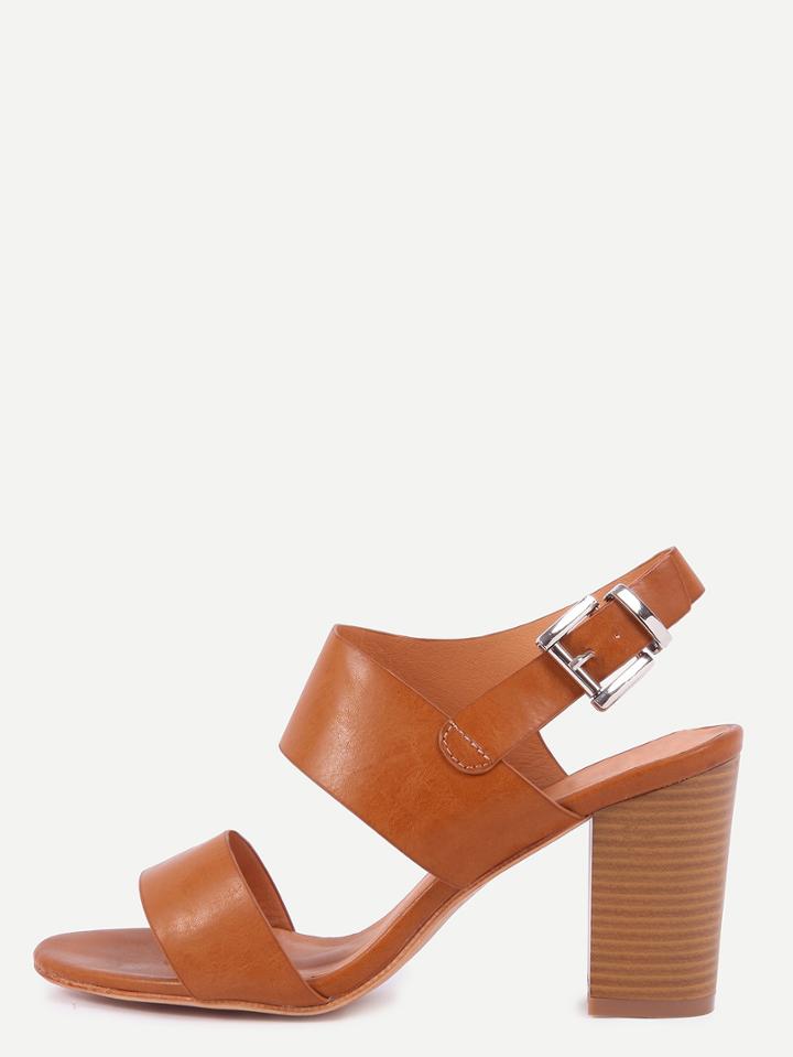 Shein Wide Strap Stacked Heel Sandals - Camel