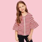 Shein Girls Zip Up Flounce Sleeve Striped Jacket