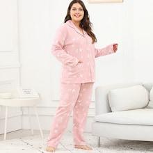 Shein Plus Leaf Print Button Up Pajama Set