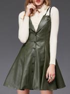 Shein Army Green Spaghetti Strap Pu Dress