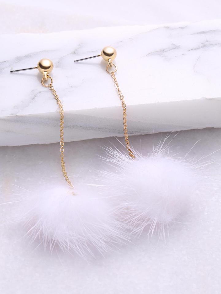 Shein White Pom Pom Drop Earrings
