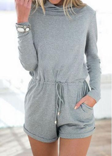 Rosewe Grey Long Sleeve Pocket Design Romper