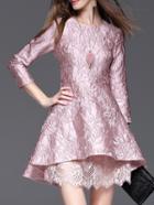 Shein Pink Jacquard High Low Lace Dress