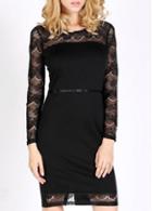 Rosewe Charming Black Long Sleeve Lace Splicing Bodycon Dress