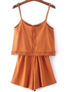 Shein Orange Spaghetti Strap Crochet Siamese Trousers