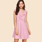 Shein Buttoned Lace Yoke Ruffle Dress