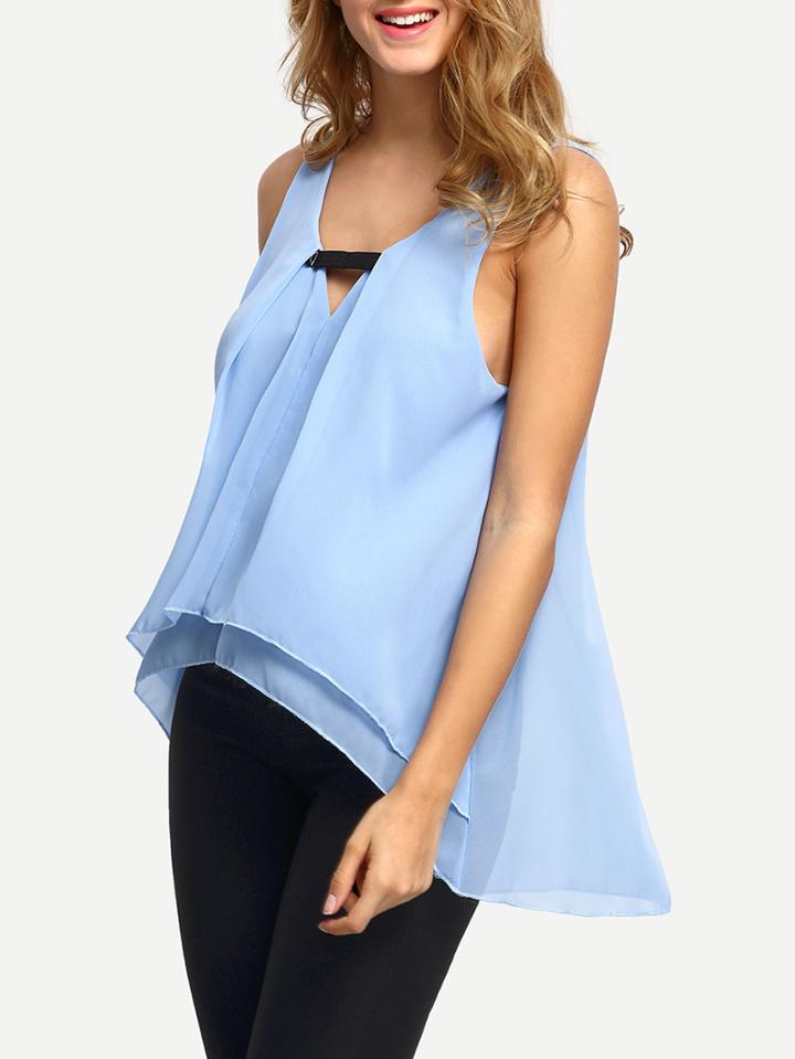 Shein Blue V Neck Layers Tank Top