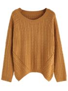 Shein Khaki Ribbed Knit Raglan Sleeve Sweater